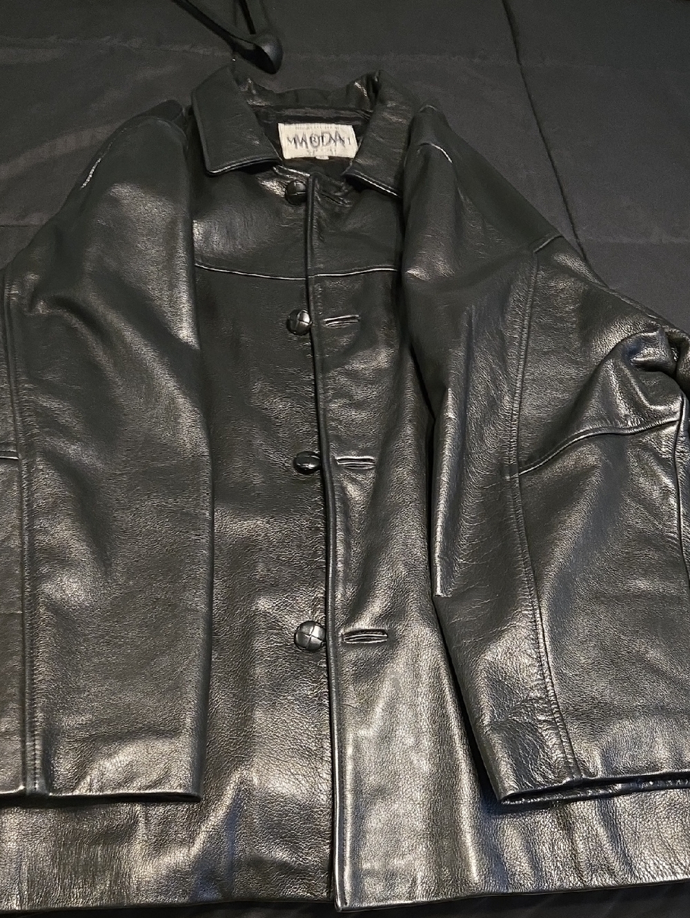 Moda Black Leather Button-Front Jacket
